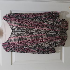 Alfani Women's XS Pink and Black Abstract Print Sheer Long-sleeve Top